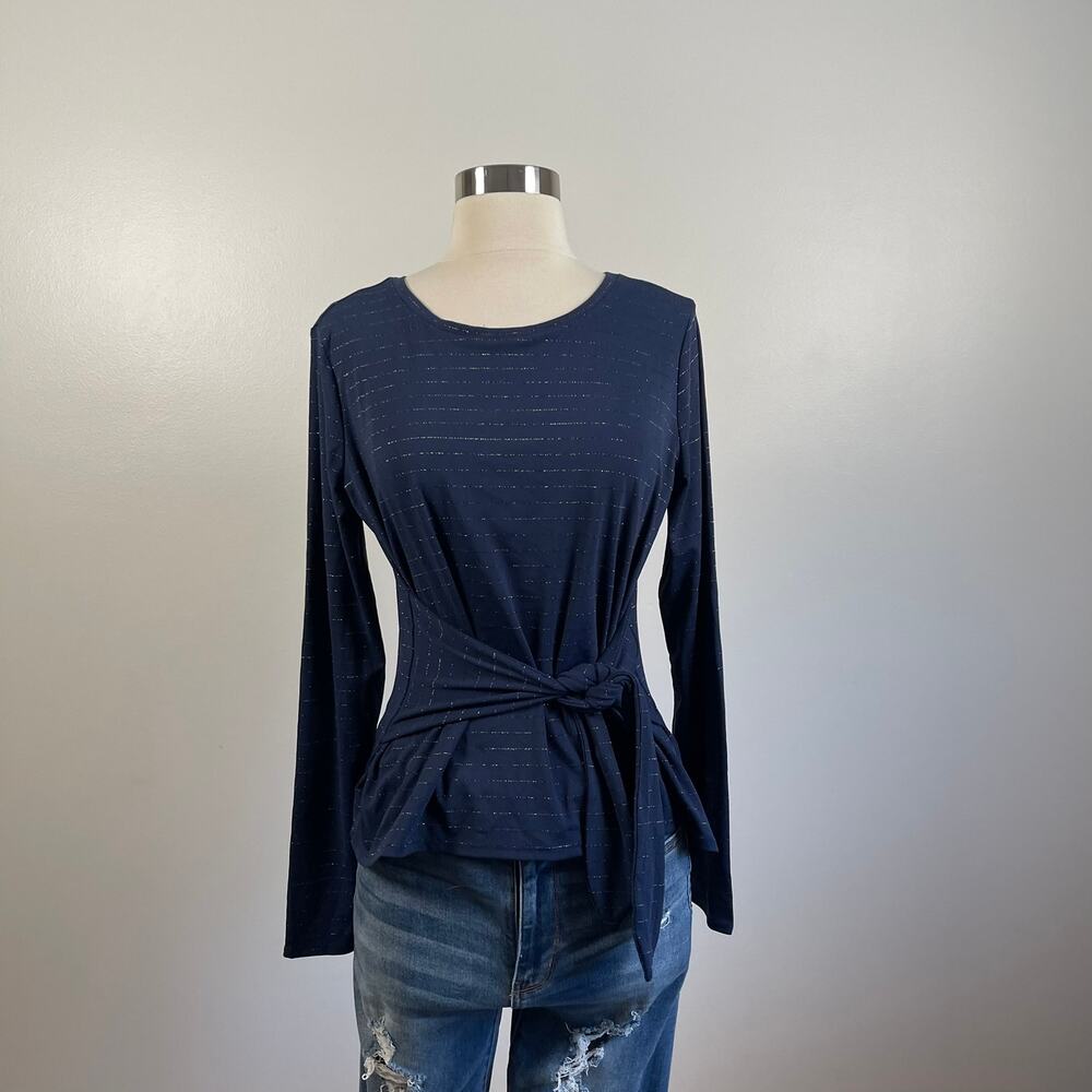 Highline Collective • Tie Front Striped Long Sleeve Top